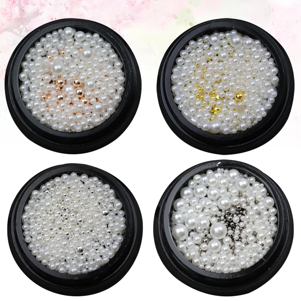4 stuks Nail Art Kralen Parel Set DIY Decoraties Rose Goud Goud Zilver Zwart Multifunctionele Accessoires Nail Art Materiaal Kit