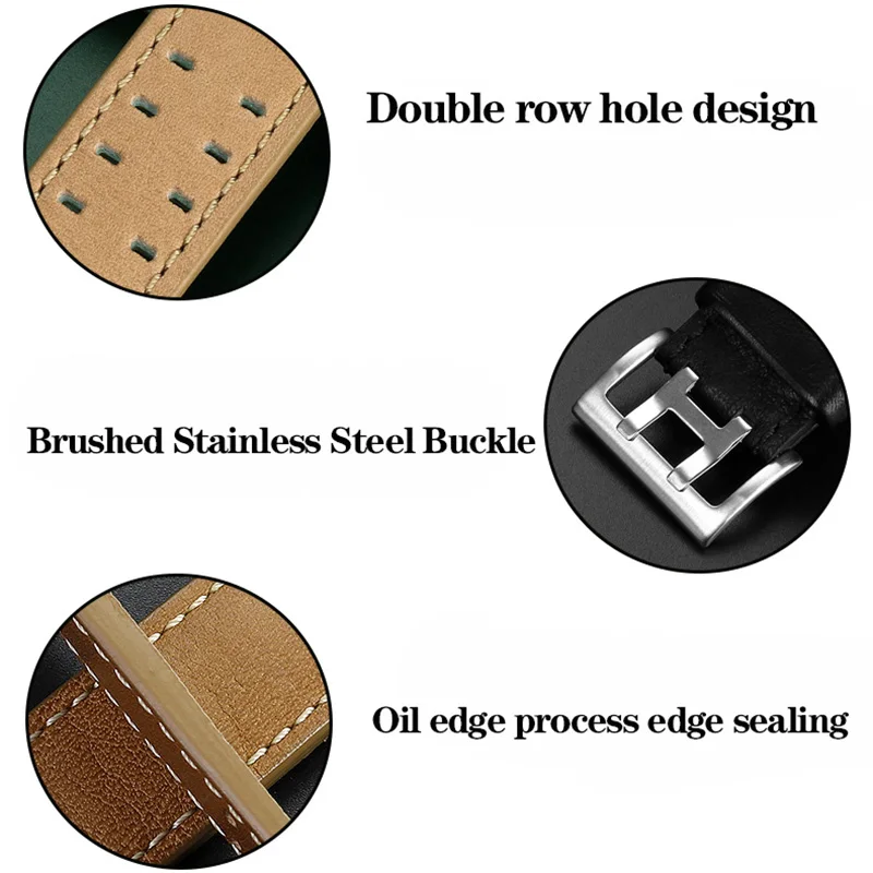 20mm 22mm Genuine Leather with Nails Watchband For Hamilton Khaki H77616533 H70615733 Series Men\'s Watch Band Strap Wristband