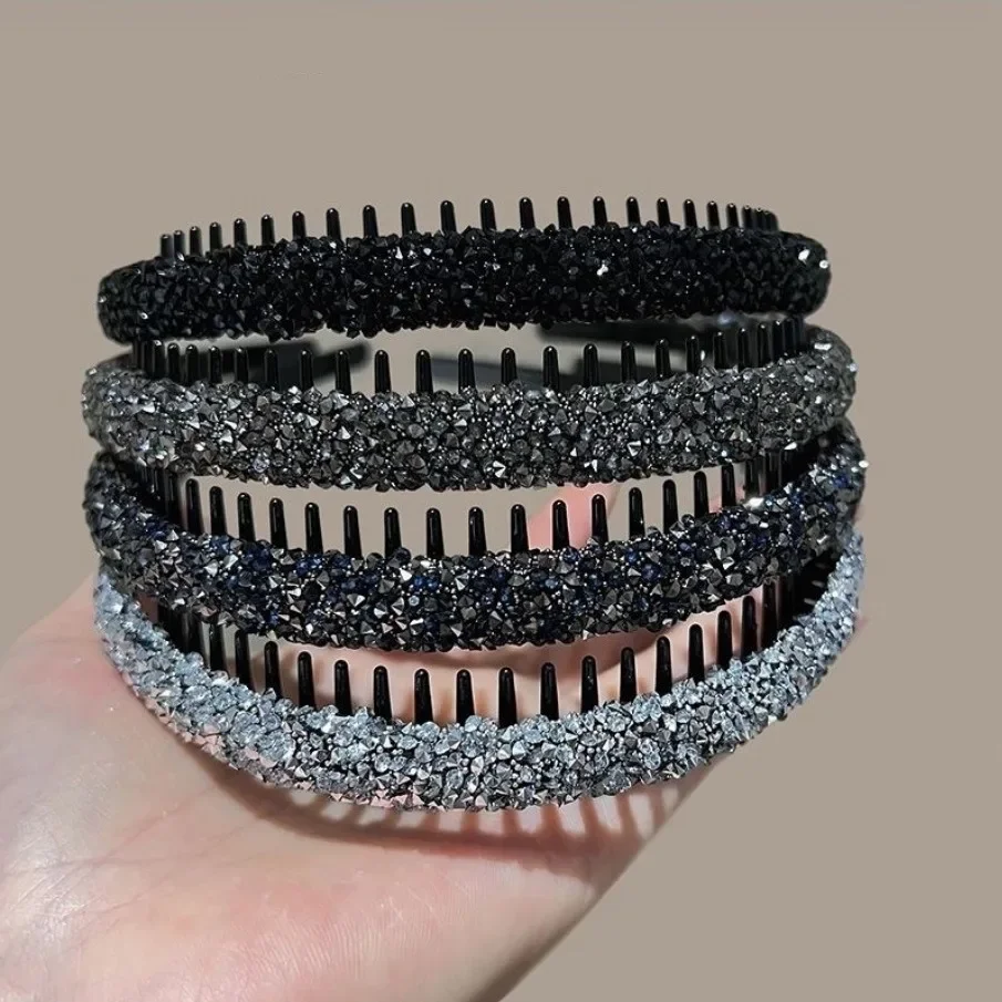 4 ピース/1 セット歯弾性ヘッドバンド女性のための光沢のある高級ヘアフープ甘い髪飾るクリスタルヘッドバンドノンスリップヘアバンド