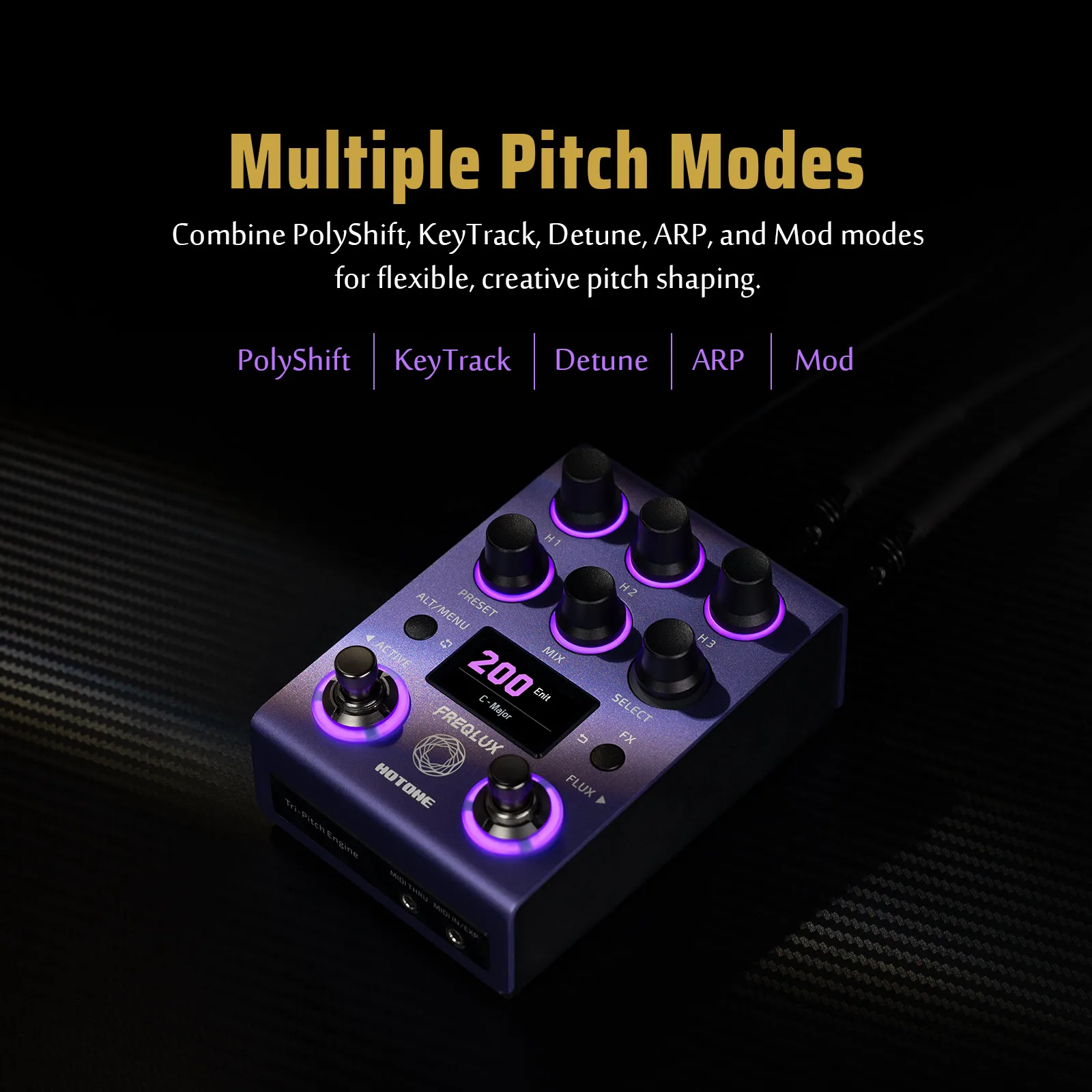 Modos PolyShift KeyTrack Detune ARP e Mod do Freqlux