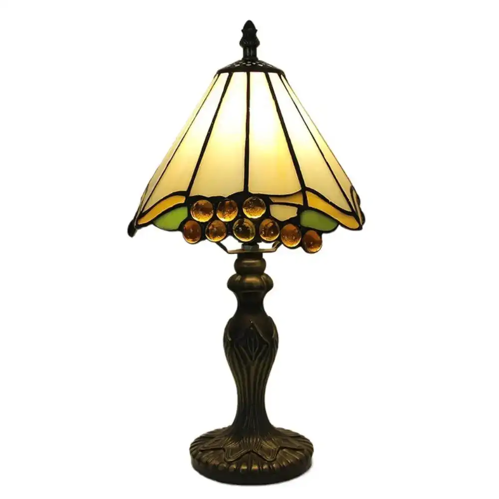 

8-дюймовый ретро-абажур из витражного стекла с простым узором в виде винограда, маленькая настольная лампа в стиле Тиффани