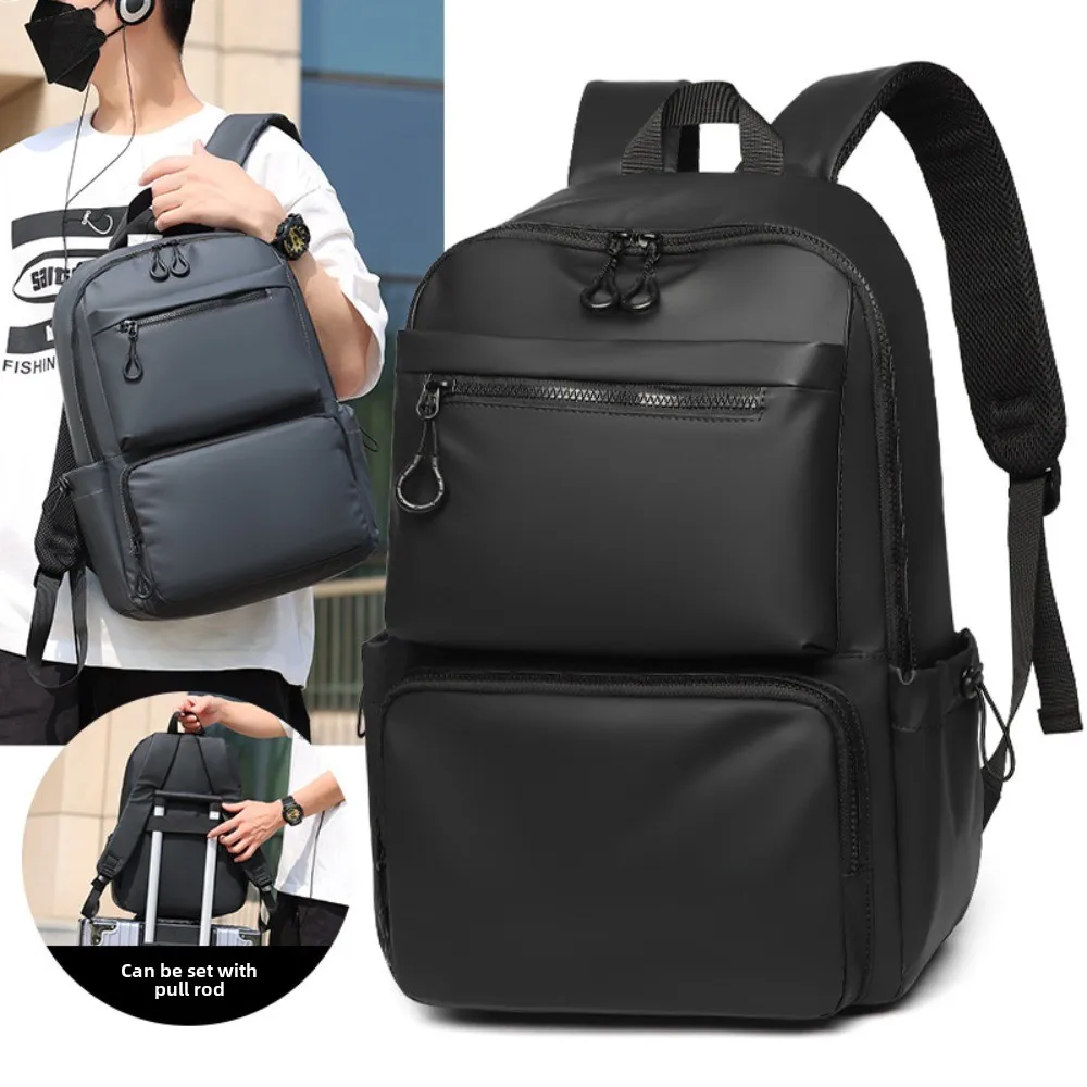 

15.6 Inch Laptop Backpack Large Capacity Solid Color Multiple Pockets Casual Minimalist Design Durable Polyester Business Travel