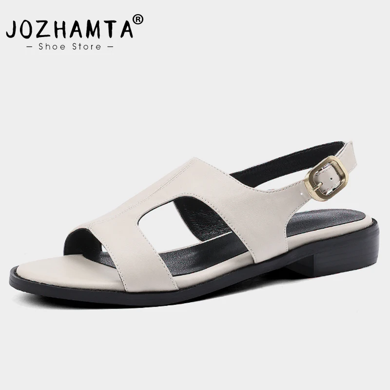 JOZHAMTA Size 32-43 Women Flats Sandals 2023 Summer Fashion Low Heels Shoes For Women Buckle Big Size Chunky Heel Sandalias