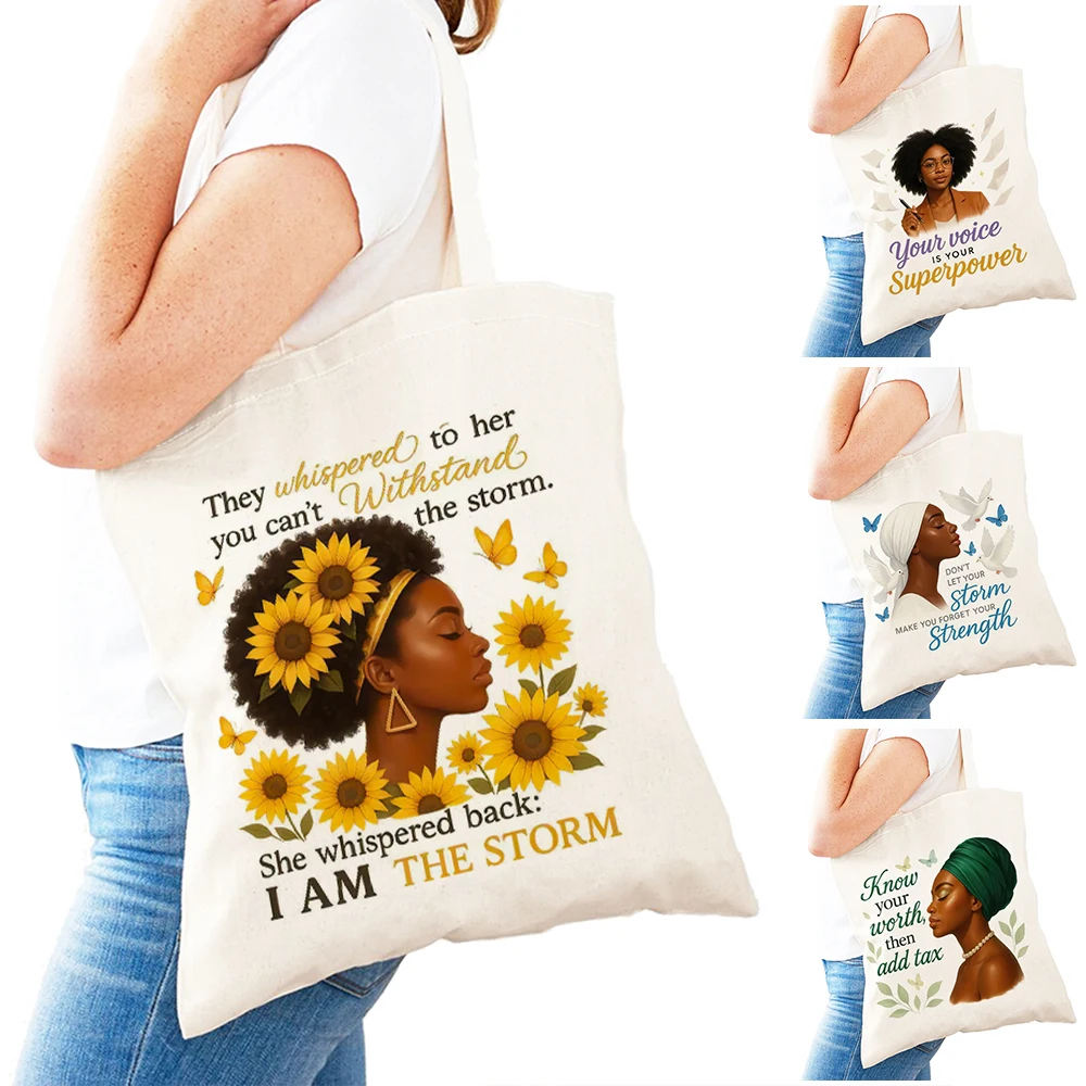 

Fashion Black Woman Lady Shopping Tote Bag African Heritage Women Daily Use Satchel Double Print Symbol Girl Shopper Bags 31x36