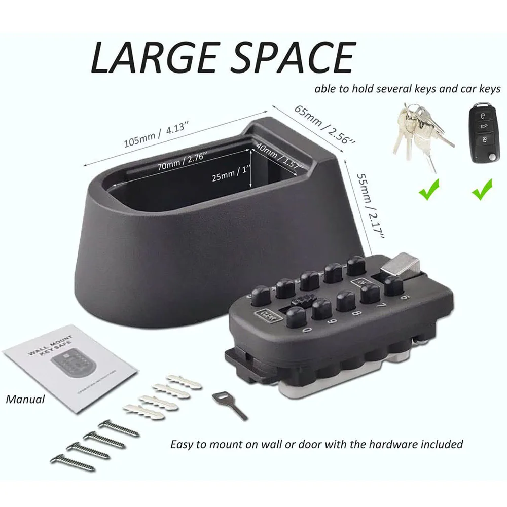 Key Lock Box Wall Mount Waterproof Spare Key Storage Box 10-digit Combination Lockbox Push Button Key Keeper Box for Home office