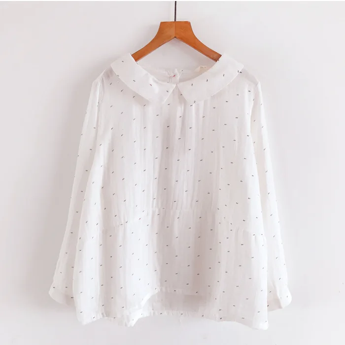 New Spring Cotton Yarn Long Sleeve Shirt Women Lapel Print Top Girl Loose Sweet OL Fashion Casual Blouses 2024 Summer T458131QM