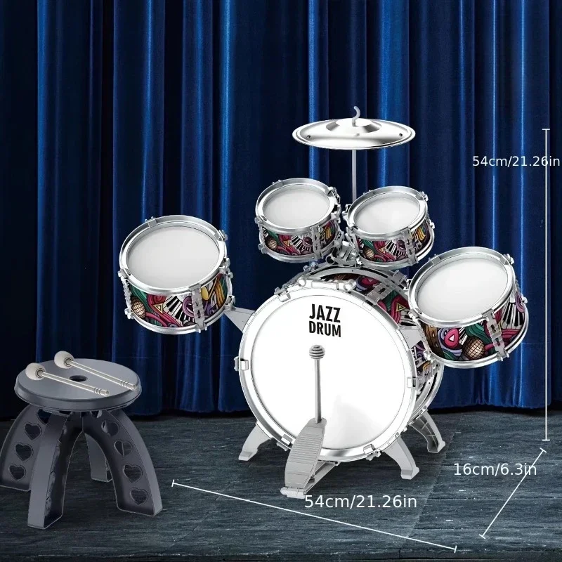 Youngsters' Beginner Drum Set - Durable PVC Jazz Percussion Instrument for Rhythm & Coordination Development