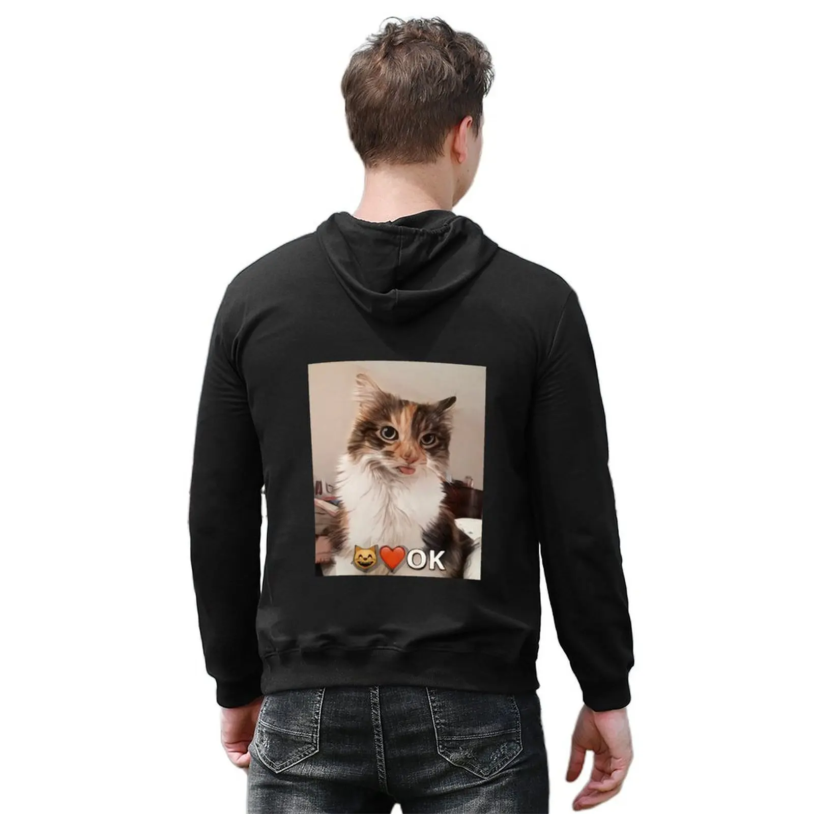 تصميم الرسوم المتحركة من سخيفة موافق القط الشائكة لها اللسان خارج هوديي الرجال الملابس الخريف الخريف سترة الرجال هوديي المعتاد #6