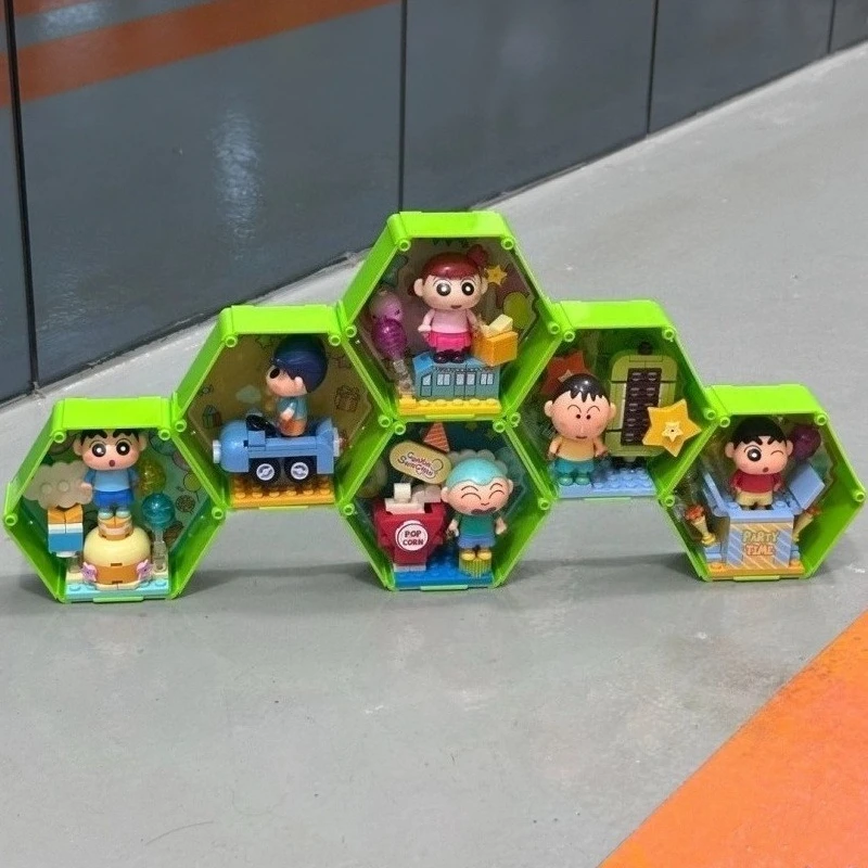 JAKI Crayon Shin-chan Party Jar Series Building Blocks Biscuit Box Assembly Model Anime Character Ornament Toys Gifts
