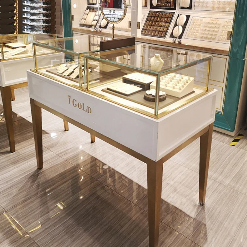 custom.OEM Jewelry Kiosk Showcase Jewellery Display Cabinet Luxury Stainless Steel Frame Glass Jewelry Showcase