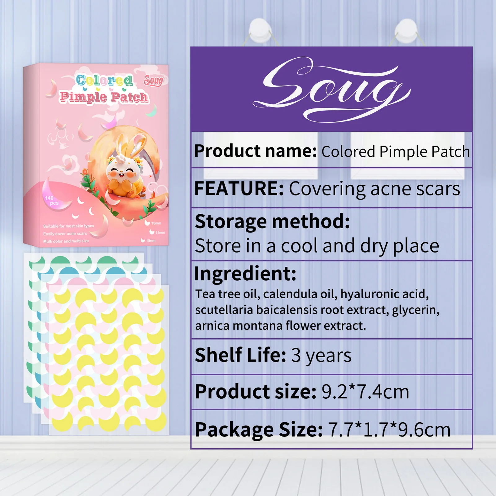 140 قطعة من لاصقات حب الشباب الملونة بتصميم على شكل قمر لتغطية ندبات حب الشباب للعناية بالبثور وإخفاء الندبات أداة للعناية بالبشرة