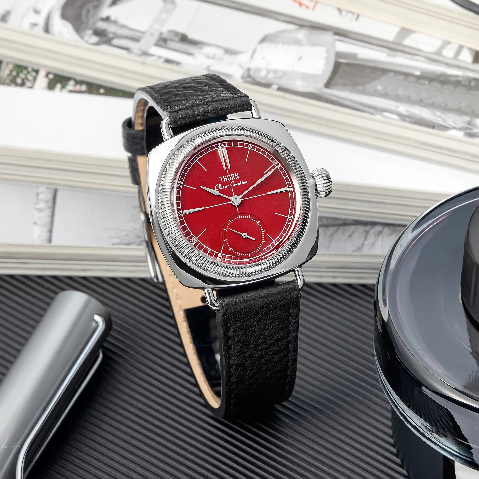 【T017】THORN clássico ostra vintage em forma de travesseiro relógio retrô 36mm casal relógio de pulso importado movimento de quartzo