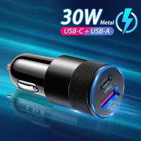 Dual-port Universal Car Super Fast Charger Mini Car Charger USB Type C QC3.0 PD Fast Charging 12-24V Mobile Phone Car Adapter