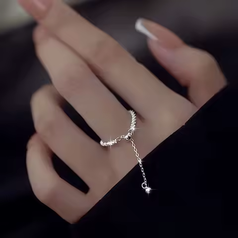 Fashion Silver Color Sparkling Gypsophila Pull Rings for Women Simple Adjustable Flash Fine Ring Wedding Jewelry Party Gift