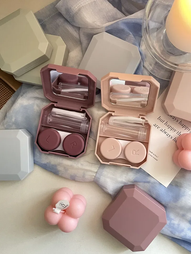 صندوق عدسات لاصقة بلون الحلوى علبة عدسات لاصقة محمولة بلون سادة مع مجموعة عصا شفط الملقط لحامل أدوات السفر 2028 #3