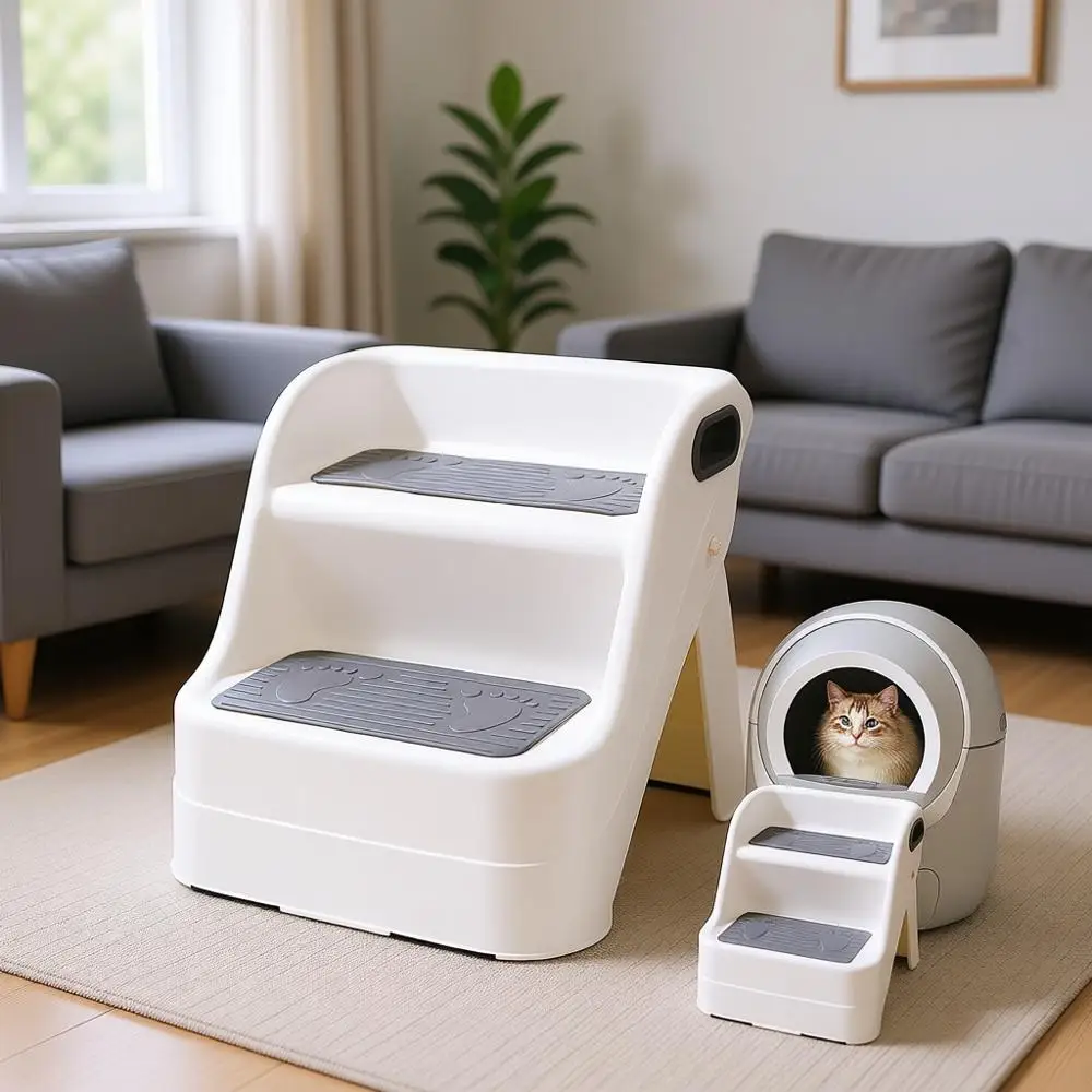 

Cat Ramp for Litter Box, Custom Fit for Automatic Litter Box, Non-Slip Rubber Feet, Suitable for Small & Elderly Cats