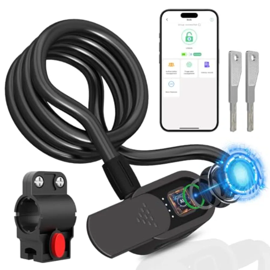 

Fingerprint Bike Lock Cable, Keyless Bike Lock Chain Heavy Duty Anti-Theft Bicycle Lock Waterproof 1.5M Stainless Steel Cable B