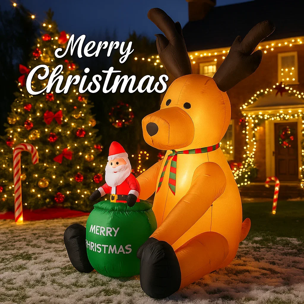 8.2FT Inflatable Toys Reindeer Candy Santa Claus Gift Bag Xmas Yard Lawn Party Decoration LED Christmas  Outdoor Holiday Gift