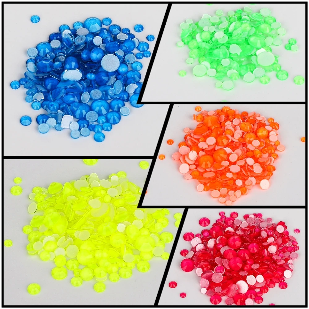 Mix Size Neon Yellow Glass Flatback Rhinestones Pink Orange Green Glitter Stones Non Hotfix Rhinestones for Nails Art Decoration