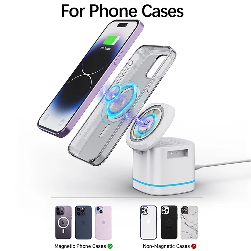 Soporte de cargador inalámbrico magnético transparente 3 en 1 de 15W para iPhone 14 13 12 ProMax Airpod Pro Watch 8 SE estación de carga