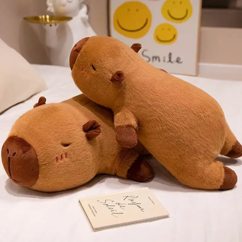 40CM-60CM Kawaii Cartoon Giant Strip Capybara Plush Doll Pillow Lying Brown Creative Capybara Plush Toy Home Decor Sleeping Toy