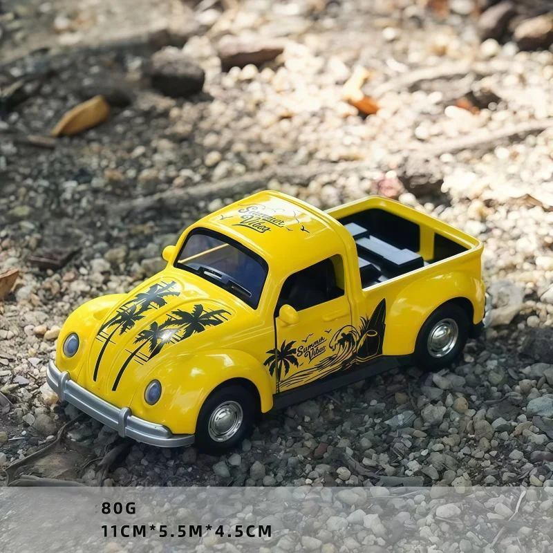 Retro Summer Style Pick‑up Car Model, Palm Tree Pattern Collectible Vehicle Toy, Desktop Display Decor Gift for Hobby Lovers - view 5