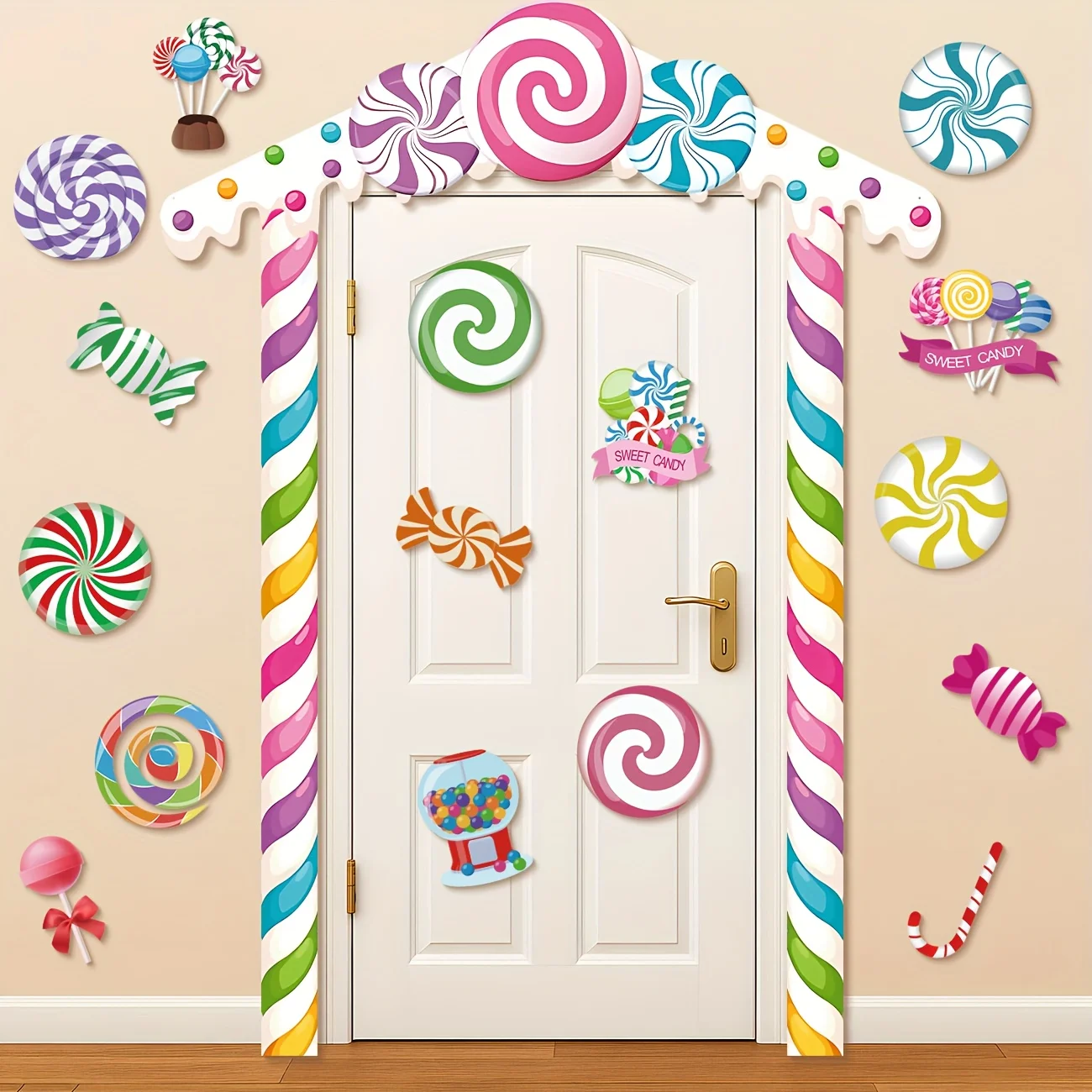 Candy Party Türdekoration Frohe Weihnachten Dekoration Candyland Party Dekoration Candy Türbanner mit Lutscher-Ausschnitten