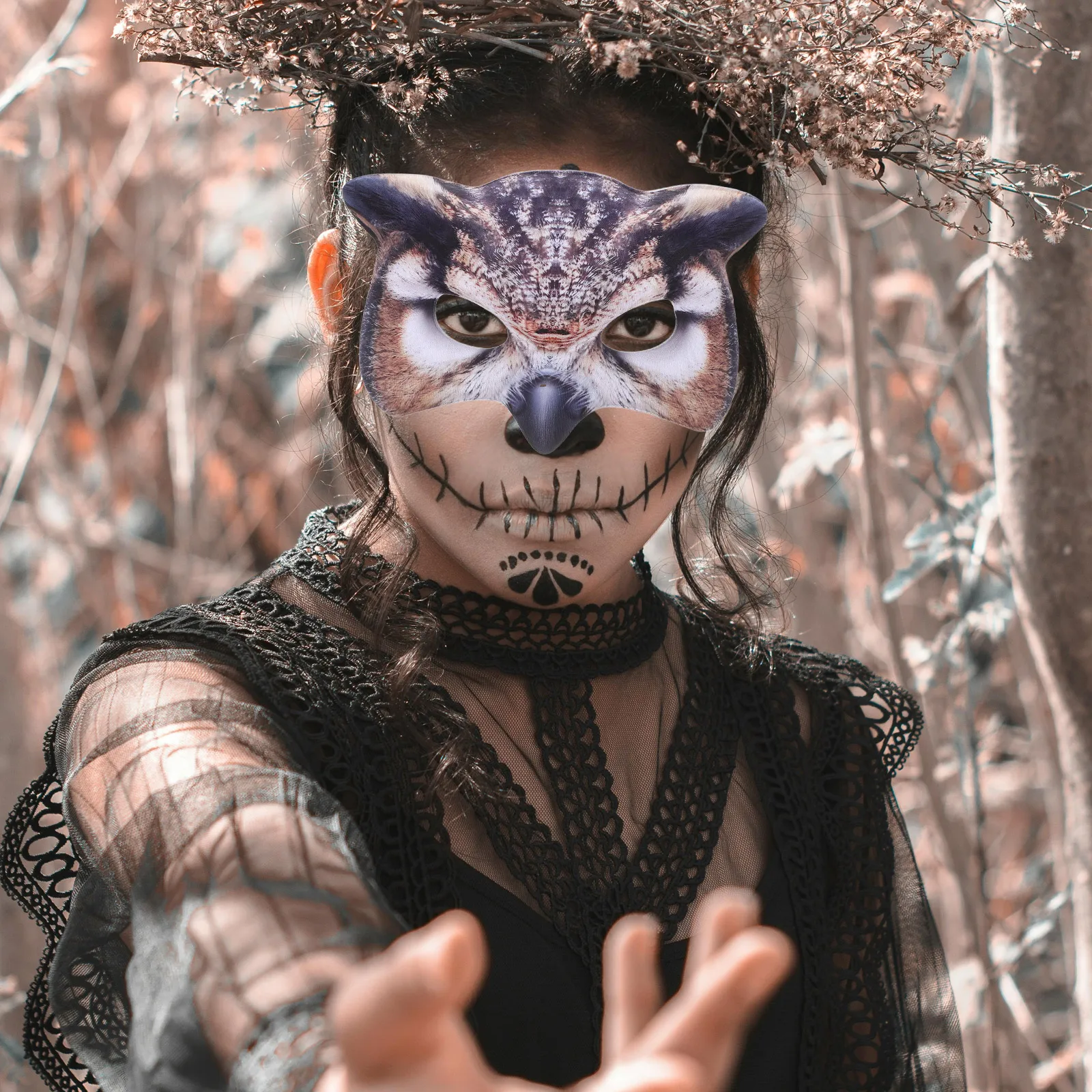 

Halloween Mask Owl Animal Masquerade for Women Demon Scary Full Head Brown Eva Costume Man