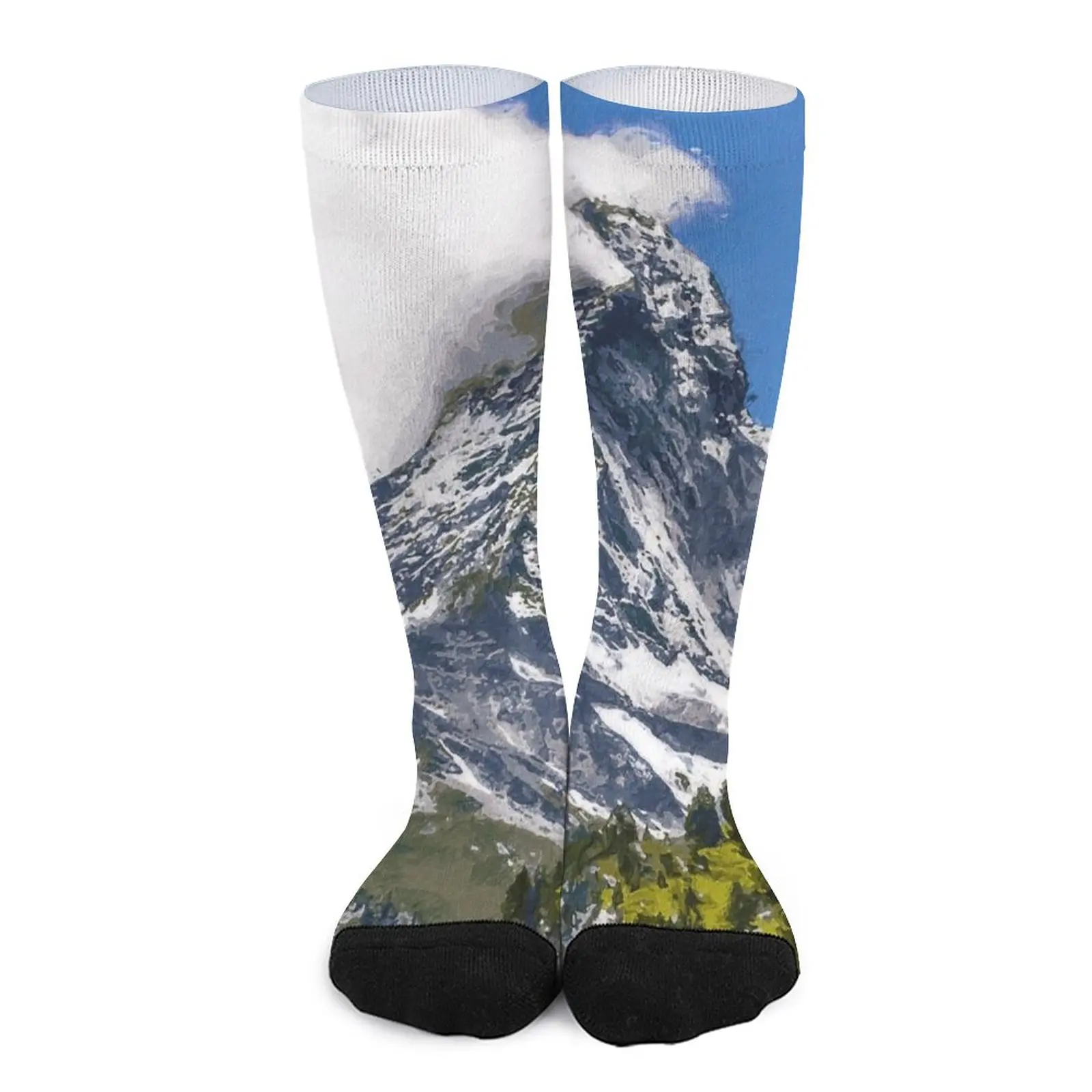 

Matterhorn Mountain Switzerland Zermatt, European Swiss Alps Mountains, Winter Matterhorn Landscape Oil Paint, Switzerland Socks