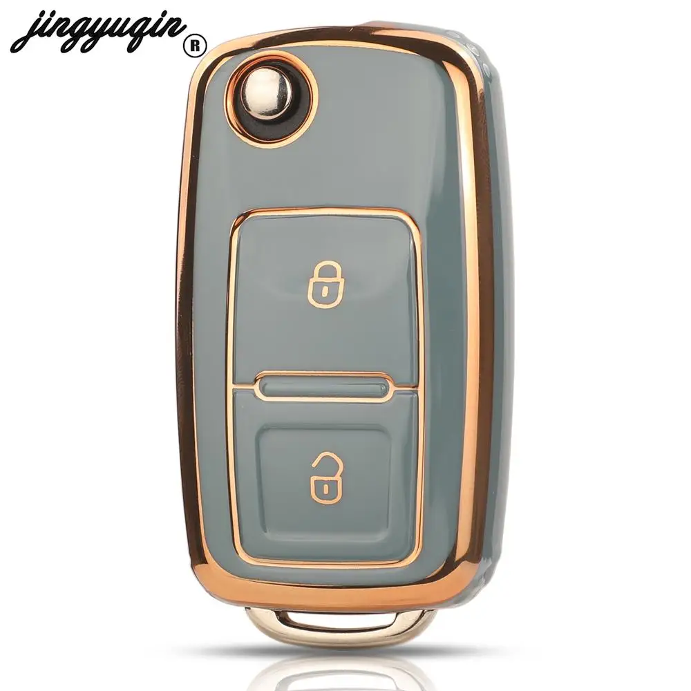 jingyuqin 2 Buttons For VW Volkswagen MK4 Bora Golf 4 5 6 Jetta Passat Polo Bora Touran Skoda Seat TPU Car Key Case Cover Shell