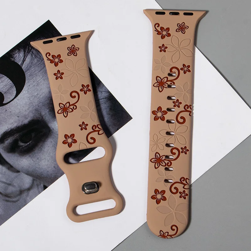 Engraved Strap For Apple Watch Band 11 10 42mm 46mm Silicone Correa Bracelet iWatch Series 10 9 8 7 SE 6 45/44/40mm Ultra2/3
