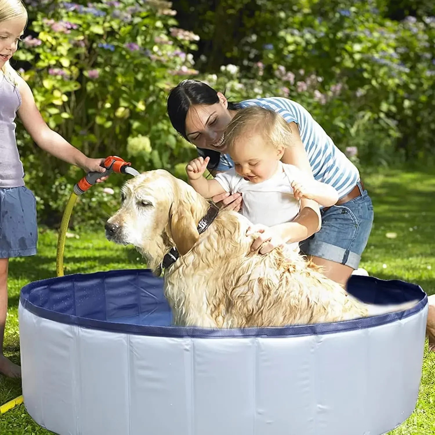 Foldable Canine Pool 48 63 Inch Kids Swimming Tub Portable Pet Bathing Station Collapsible Outside Play Puddle for Large Cats Ch