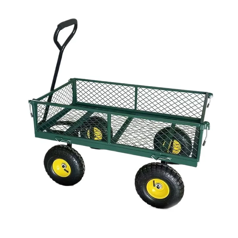 four-wheeled trailer pulling trolley, greenhouse pulling vegetable flatbed