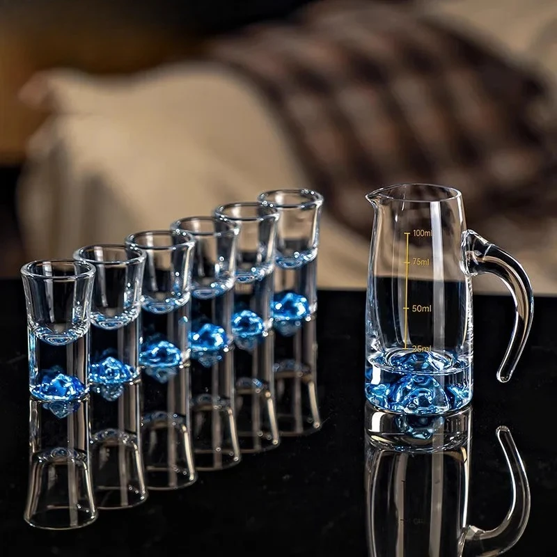 7pcs Crystal Glass Short Cup Set gold/blue Lead Free Liquor Glass With Wine Dispenser Golden Vodka Brandy Wine Glasses Cup