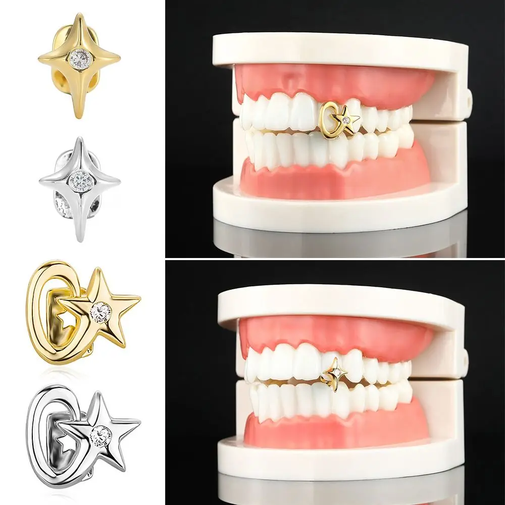 New Copper Hip Hop Teeth Grillz Pentagram Star Gangsta Tooth Caps Punk Removable Top & Bottom Grillz Body Jewelry