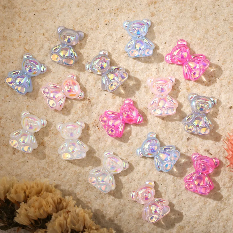 

30Pcs/Lot Explosive Nail Art Bear Mocha Color Aurora 11*14 Cartoon Bear Cute Symphony Resin Net Red Nail Jewelry