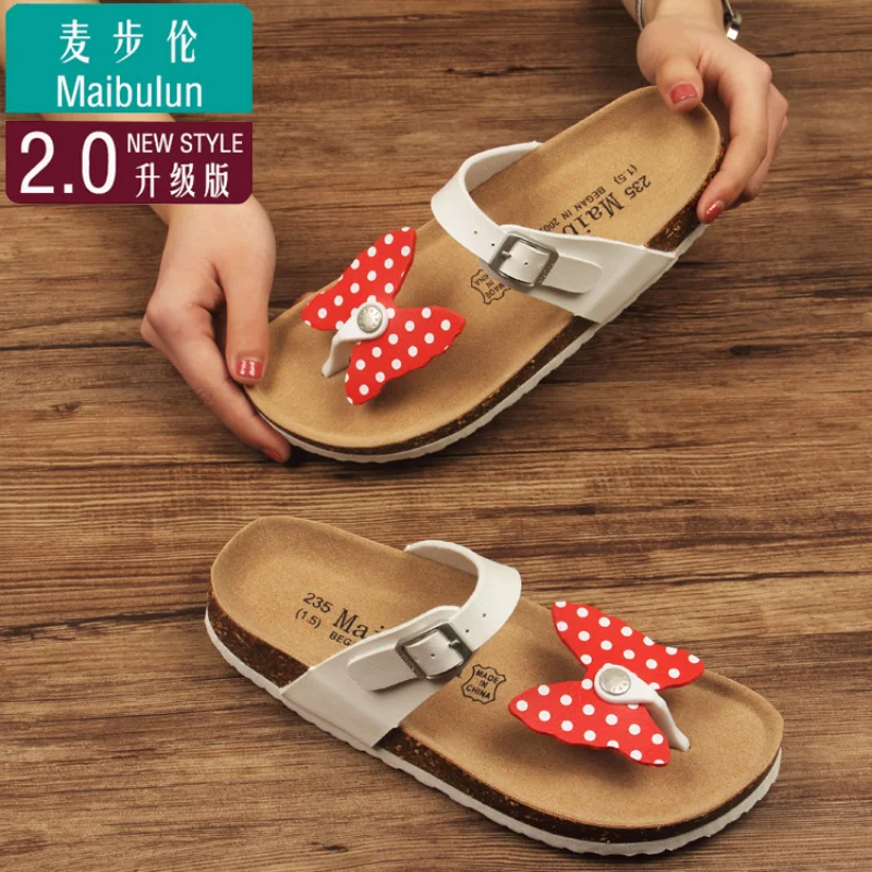 Maibulun Plus size 45 Flat Cork Slippers Cartoon Rabbit Cute Style Casual Beach Non-slip Outside PU Leather Slip on Flip Flops