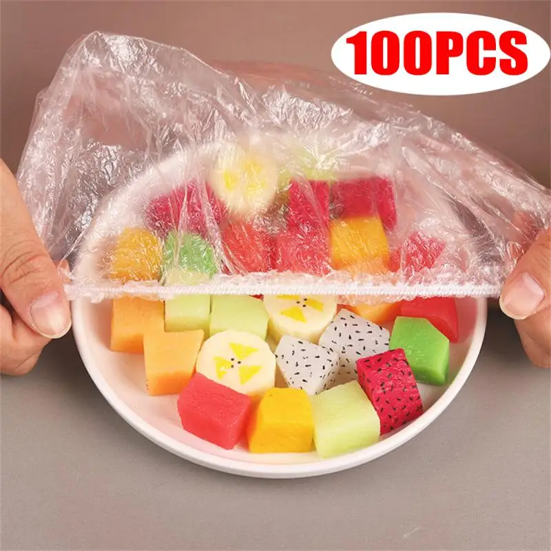 100PCS Disposable Food Cover Plastic Food Bag Fruit Bowls Cups Caps Elastic Storage Bag Keeping Fresh Kitchen Accessories