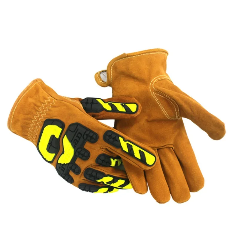 Anti-smashing gloves Pig skin non-slip, stab-resistant and wear-resistant oil anti-collision machinery Industrial  labor