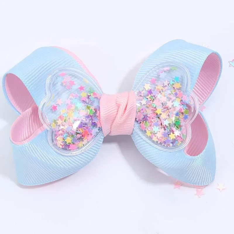 ncmama 2Pcs New Quicksand Sequins Star Hair Bow Clips For Kids Girls  Grosgrain Ribbon Hair Pin Child Headwear Hair Accessories