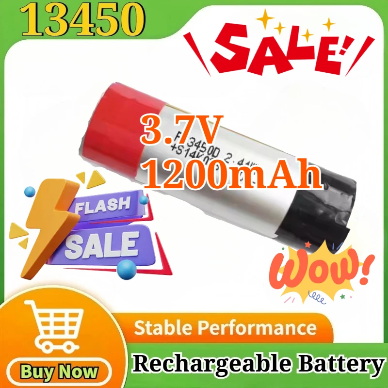 

2-10PCS New 13450 3.7V 1200mAh Cylindrical Polymer Lithium Li-ion Rechargeable Battery High Capacity for DIY Toys POS Machine
