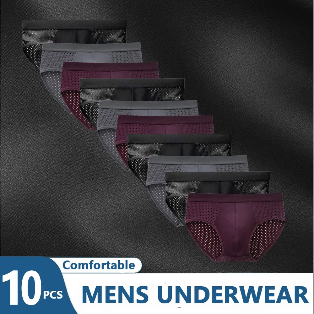 10 Pcs/Lot Men's Boxer Briefs Cool Breathable Comfortable Mesh Bamboo Fiber Soft Fashion Gifts Plus Size Men's Shorts Underwear