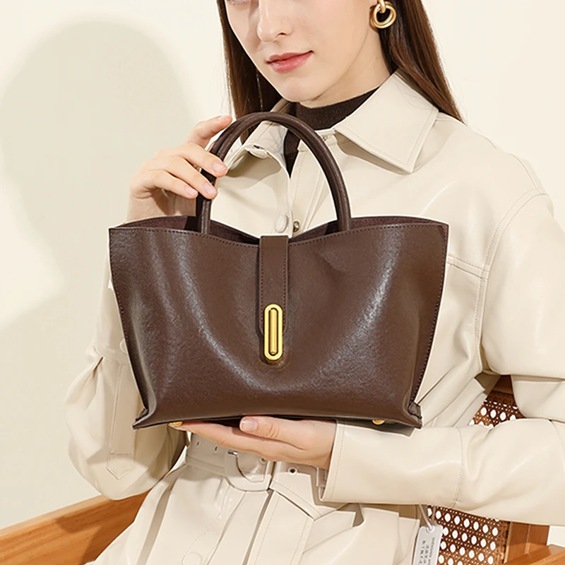 

Burminsa Cowhide Genuine Leather Soft Shoulder Bags For Women 2025 Luxury Designer Shopping Tote Top Handle Work Ladies Handbags