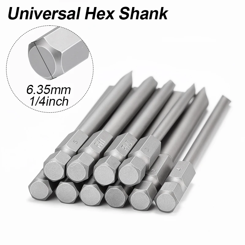 10Pcs Extended Screwdriver Bits Set Phillips Slotted 6.35mm Hex Shank Hand Tool for Drill Driver Repair Assembly Long Shank