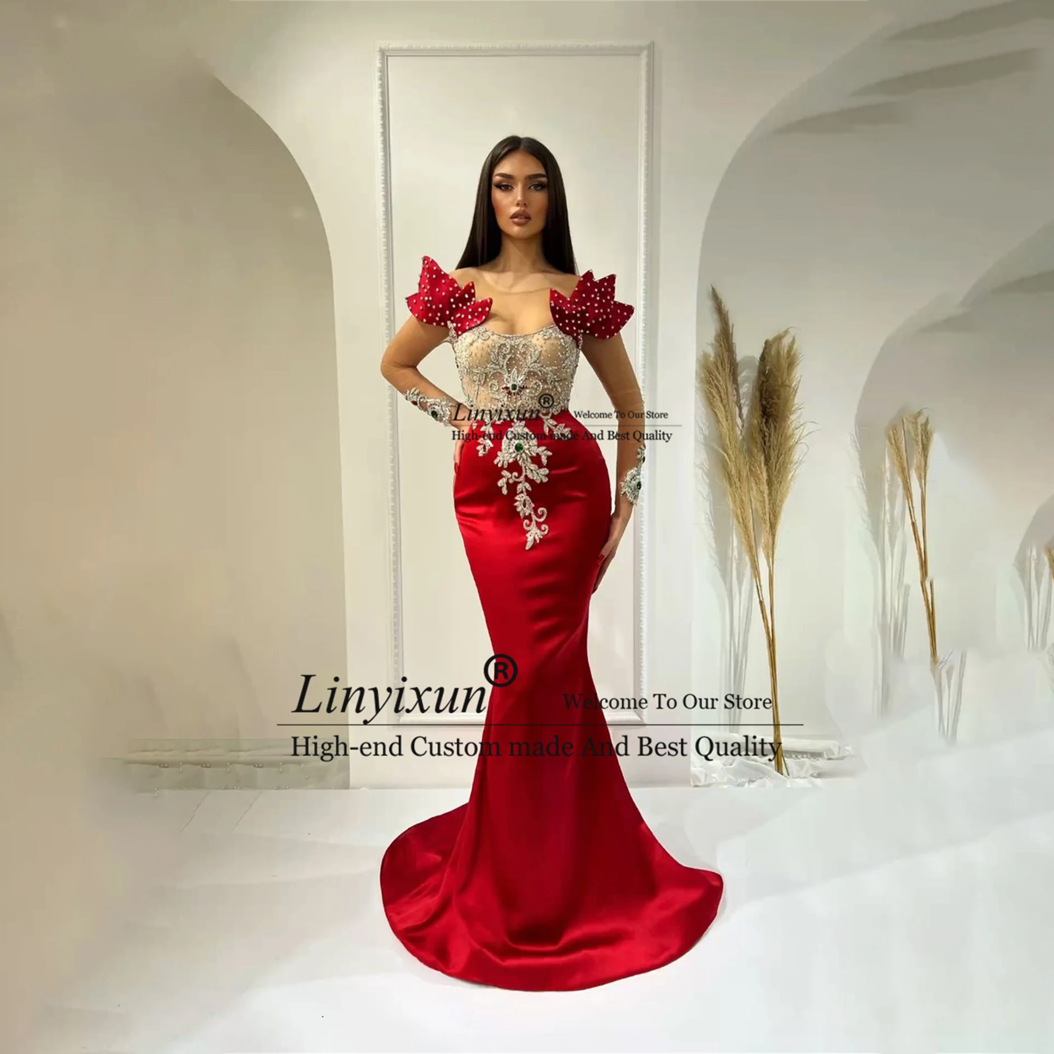 Aso Ebi-vestidos de Fiesta de sirena árabe con Apliques de encaje, mangas completas, vestidos de noche formales, hombros descubiertos, vestidos de gala