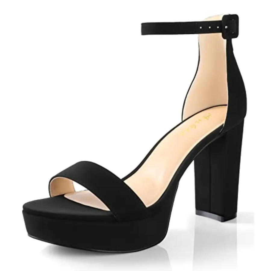 

Ankis Chunky Platform Heels - 4 Inch Block Heeled Sandals for Women - Comfortable Open Toe Strappy Heels - Black, Nude, White,