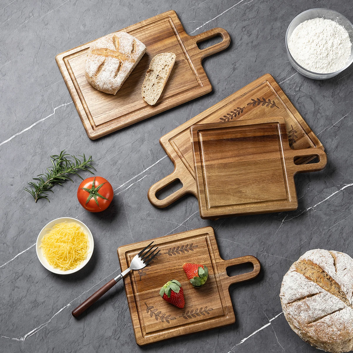 1PC-Square solid wood bread board; cutting board; pizza platter; solid wood steak plate; cake plate; Western dinner plate