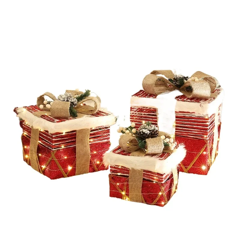 

Christmas decorations, wrought iron gift box three-piece set, Christmas scene arrangement shopping mall Christmas