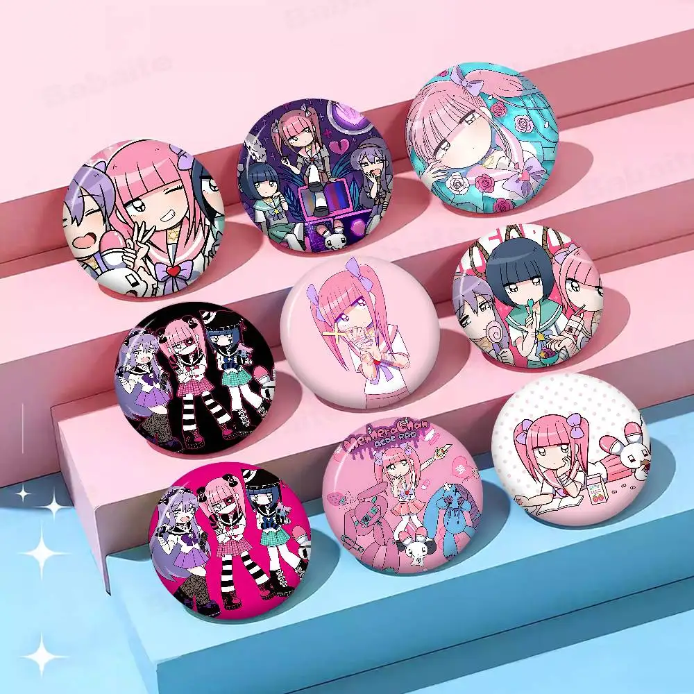 Pink Anime Menhera- C-Chan 32/44/58MM Customizable Button Pins Cute Funny Creative Badge Jewelry Decor Gifts for Friends