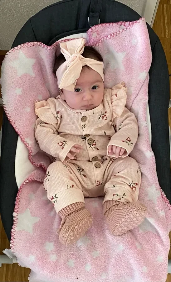 Casual Newborn Infant Baby Long Sleeve Romper Clothes for Girl Knit Floral Jumpsuit Playsuit with Bow Headband